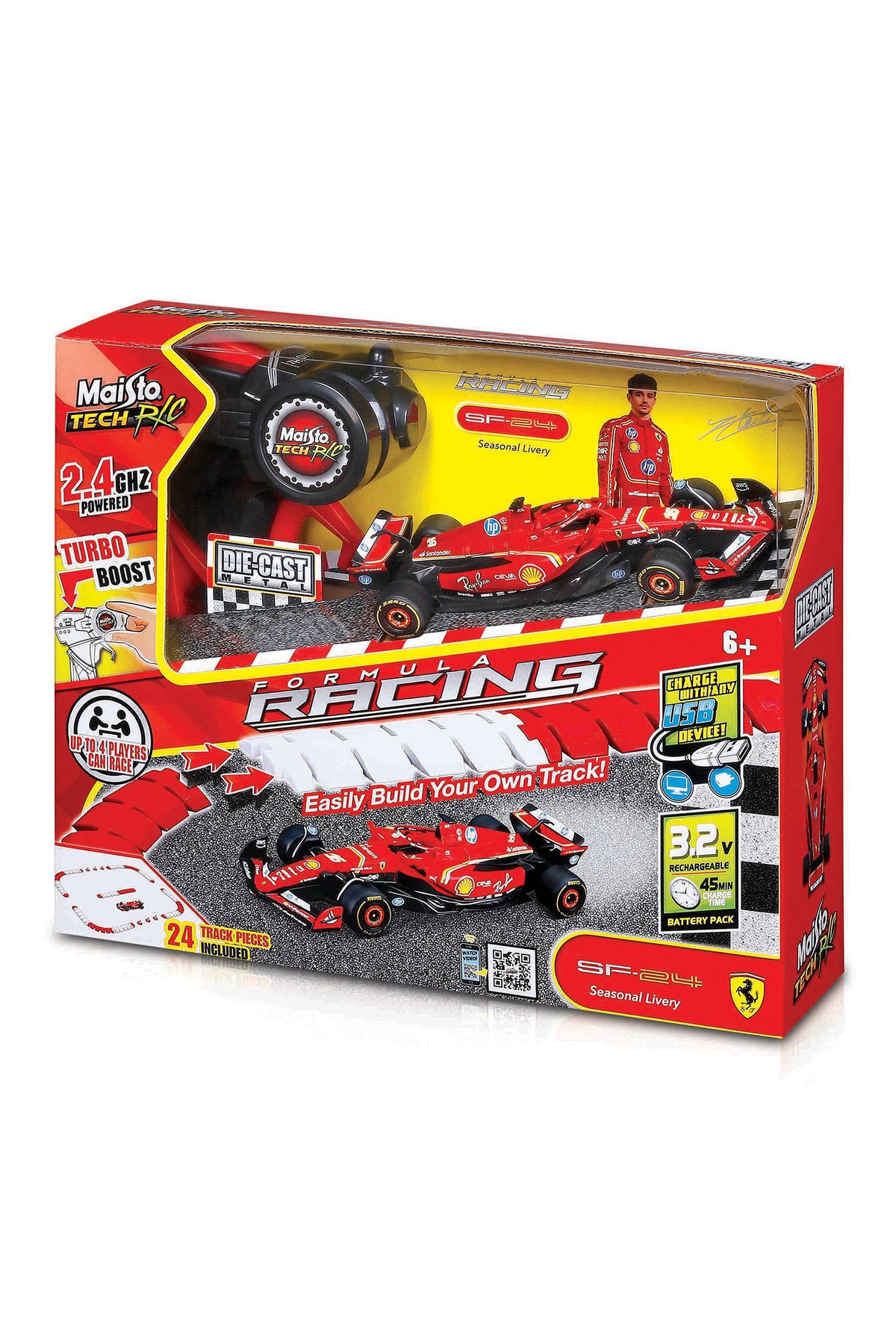 Maisto 1:41 Die-Cast Ferrari SF-24 Uzaktan Kumandalı Oyuncak Araba ve Pist Seti