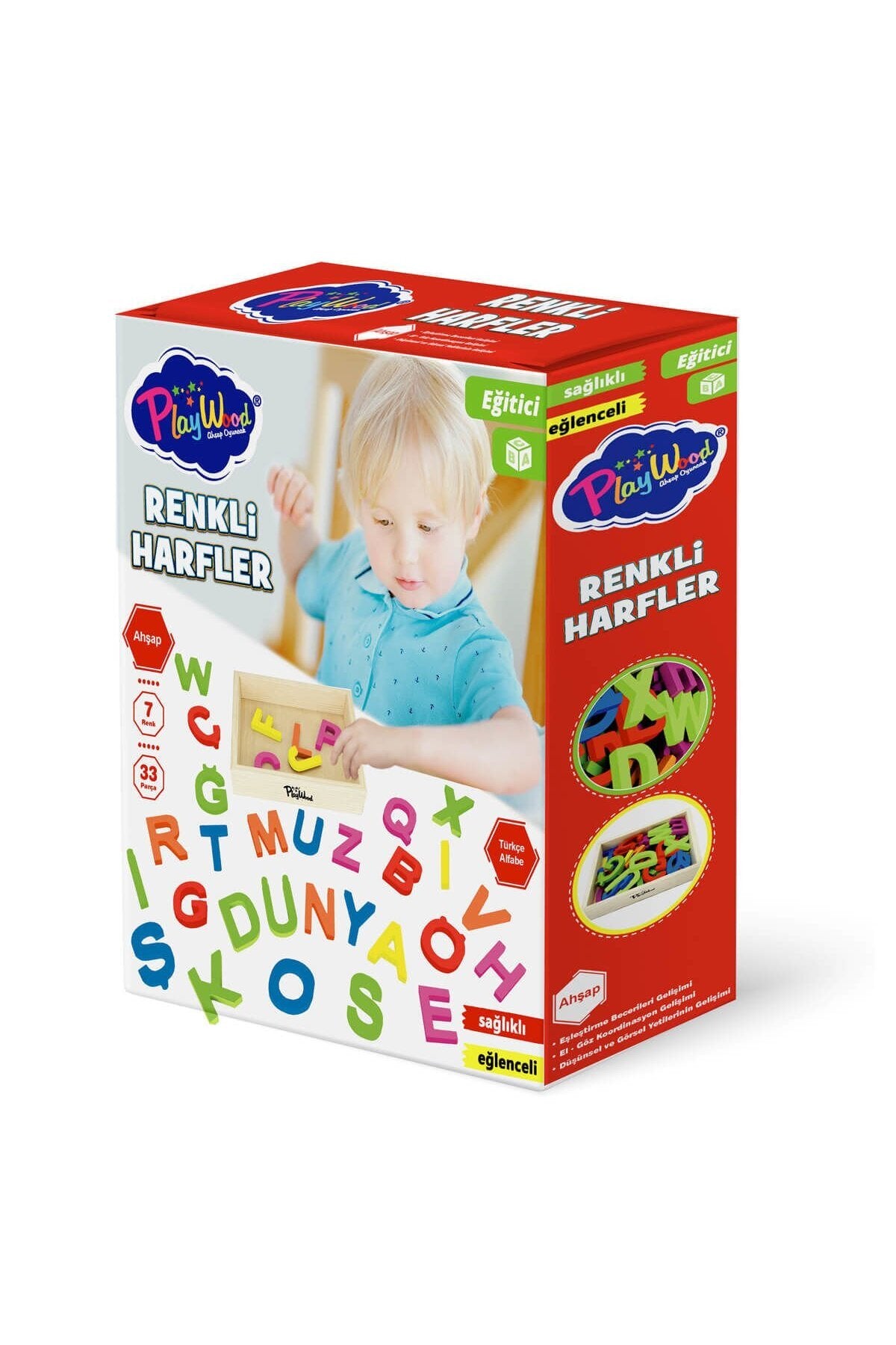 Ahşap 7 Renk 33 Parça Renkli Harfler Eğitici Oyuncak Seti Ony-402