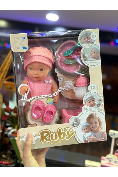 baby doll konuşabilen bebek ve aksesuarları 10 parça 24x31 cm