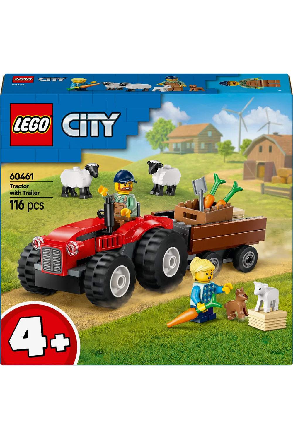 ® City Römorklu Kırmızı Çiftlik Traktörü ve Koyun 60461 - 4+ Oyuncak Yapım Seti (116Parça)