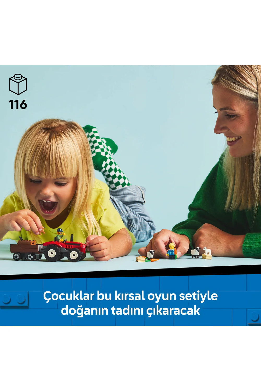 ® City Römorklu Kırmızı Çiftlik Traktörü ve Koyun 60461 - 4+ Oyuncak Yapım Seti (116Parça)