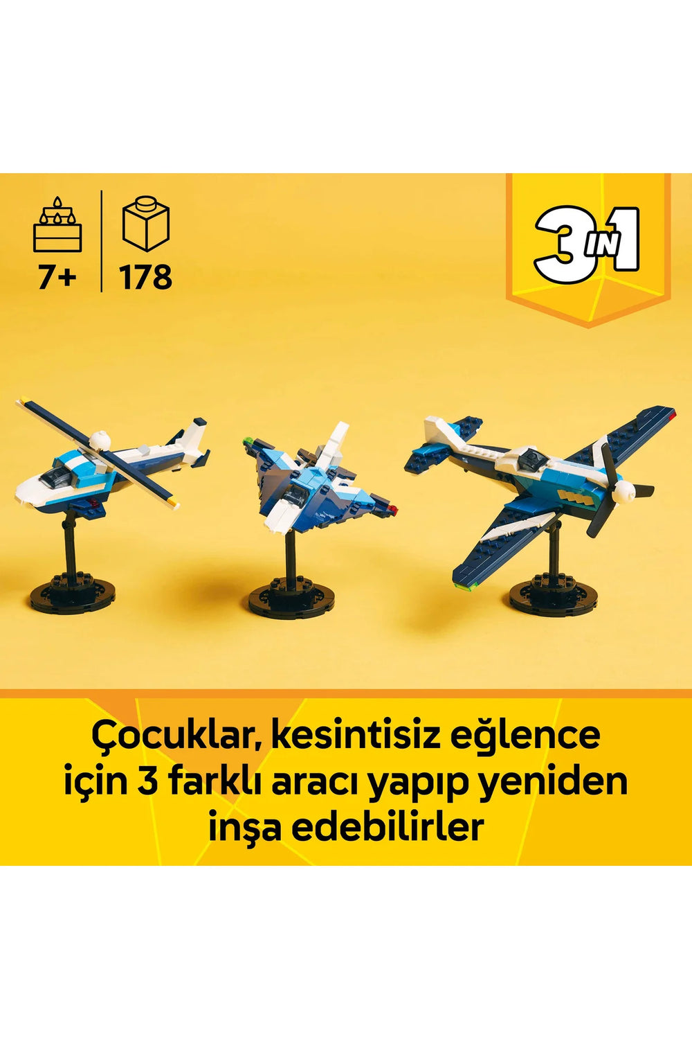 ® Creator 3’ü 1 Arada Uçak: Yarış Uçağı 31160 - 7+ Çocuklar için Yaratıcı Oyuncak Yapım Seti (178P)