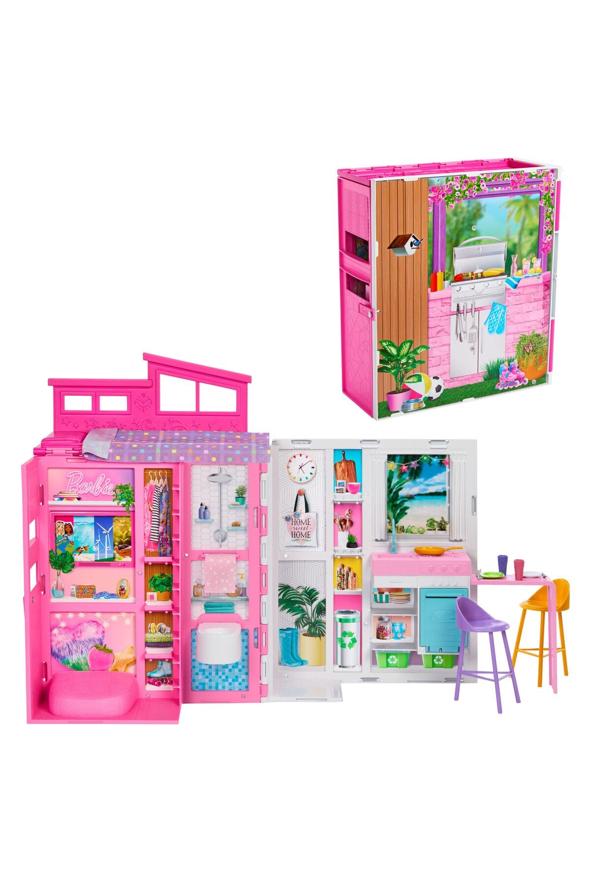 Doll House Playset, Getaway House with 4 Play Areas Including Kitchen, Bathroom, Bedroom and Lounge