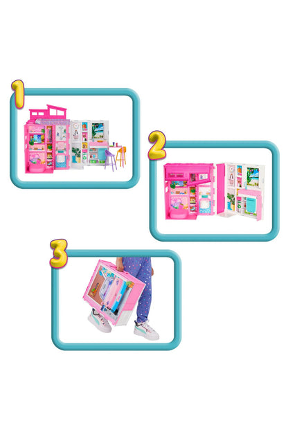 Doll House Playset, Getaway House with 4 Play Areas Including Kitchen, Bathroom, Bedroom and Lounge