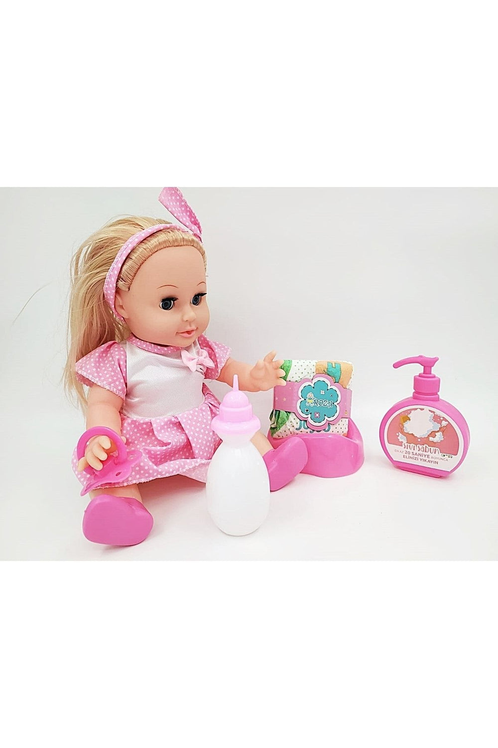 Global Toys Altını Islatan 8 Farklı Türkçe Cümle Kuran Biberon Ve Emzikli 32 Cm Roza Bebek