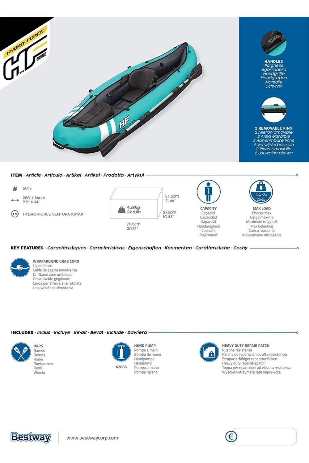 Hydro-force Venture X1 Kayak Tek Kişilik Şişme Kano Set Turkuaz