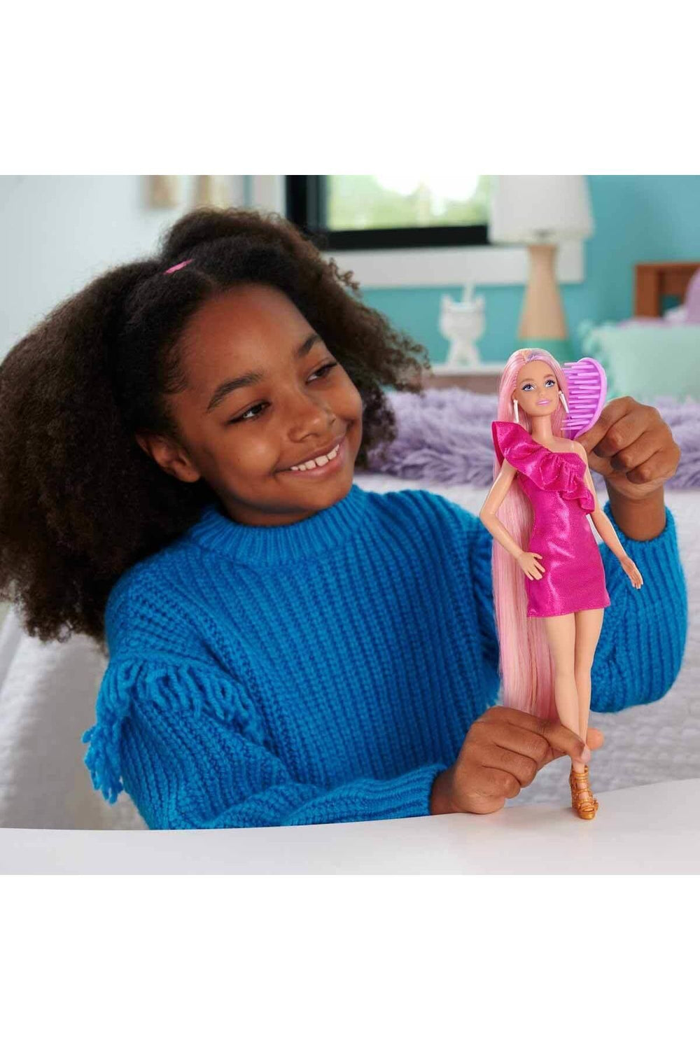 JDC85 Barbie Upuzun Muhteşem Saçlı Bebekler Pembe Saçlı Bebek