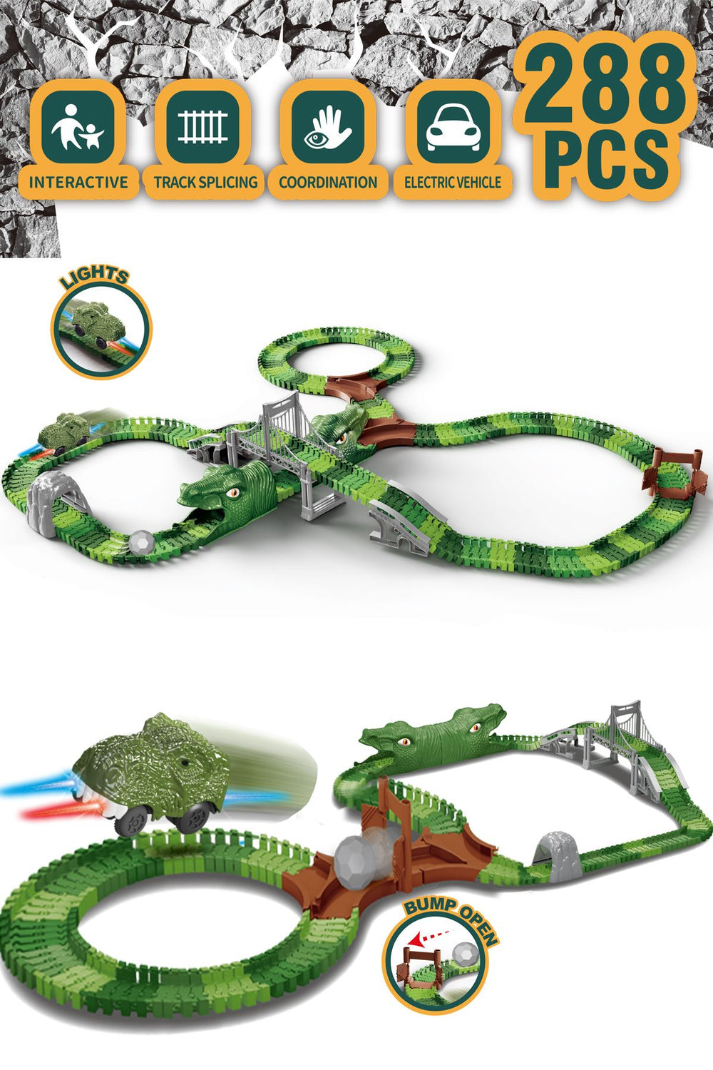 Kayyum Oyuncak Dinosaur Tracks 288 Parça Dinozor Temalı Hareketli Raylar Full Set Dinozor Arabalı