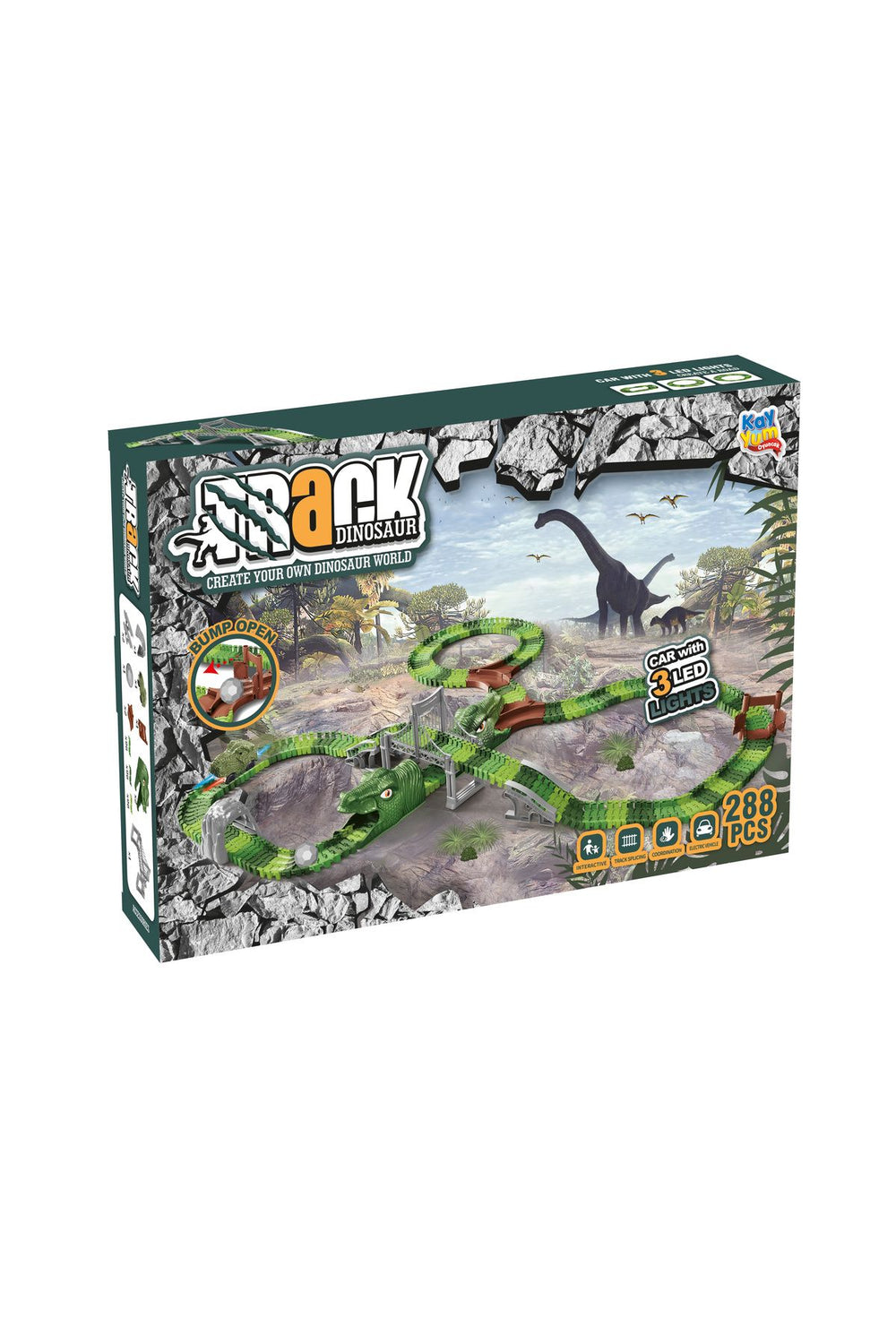 Kayyum Oyuncak Dinosaur Tracks 288 Parça Dinozor Temalı Hareketli Raylar Full Set Dinozor Arabalı