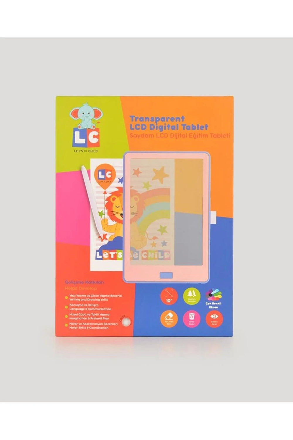 let's be child 10 inch Şeffaf LCD Dijital 4 Adet Çizim Kartlı Tablet