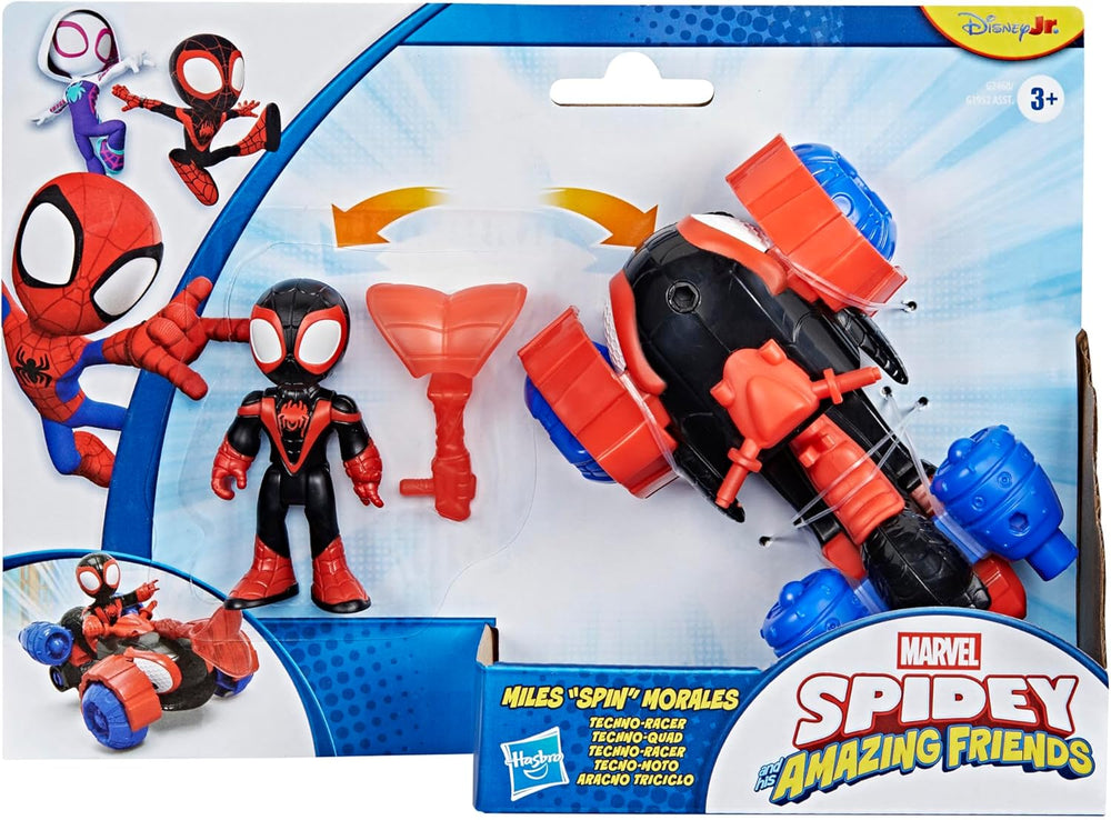 Marvel Spidey and His Amazing Friends Miles ""Spin"" Morales Techno-Racer Aksiyon Figürü ve Oyuncak Aracı