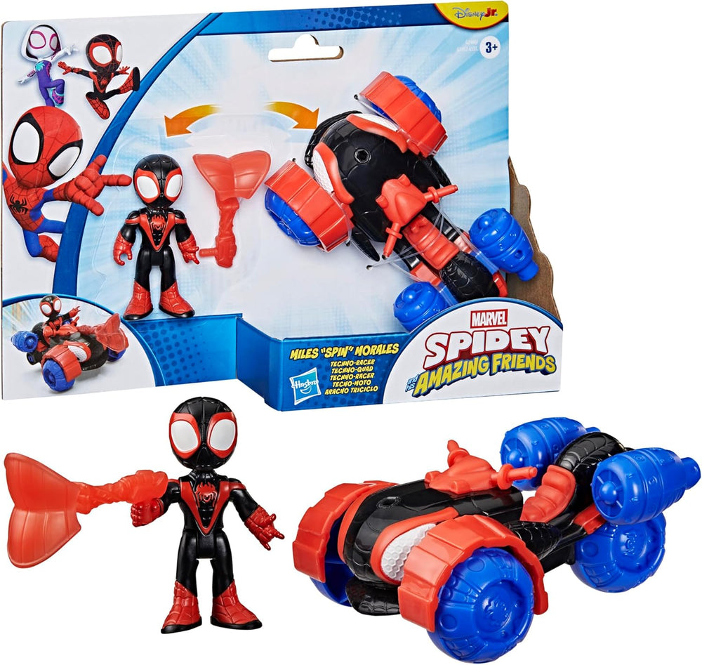 Marvel Spidey and His Amazing Friends Miles ""Spin"" Morales Techno-Racer Aksiyon Figürü ve Oyuncak Aracı