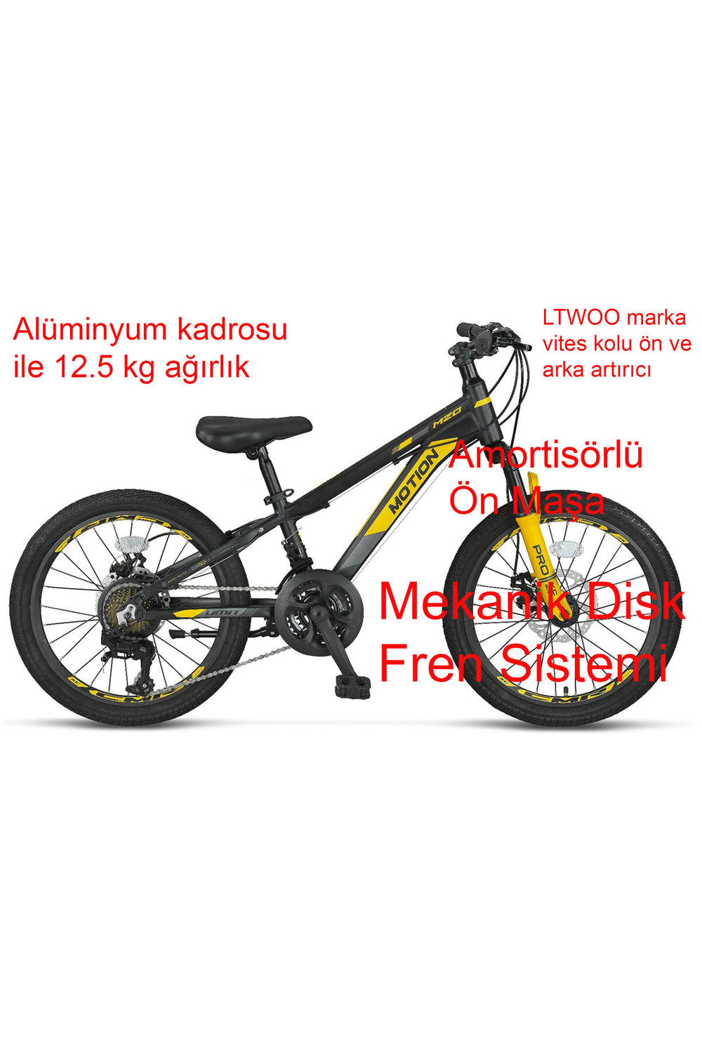 Ümit Motion 2078 MD Siyah-Sarı 21 Vites 20 Jant Çocuk Bisikleti