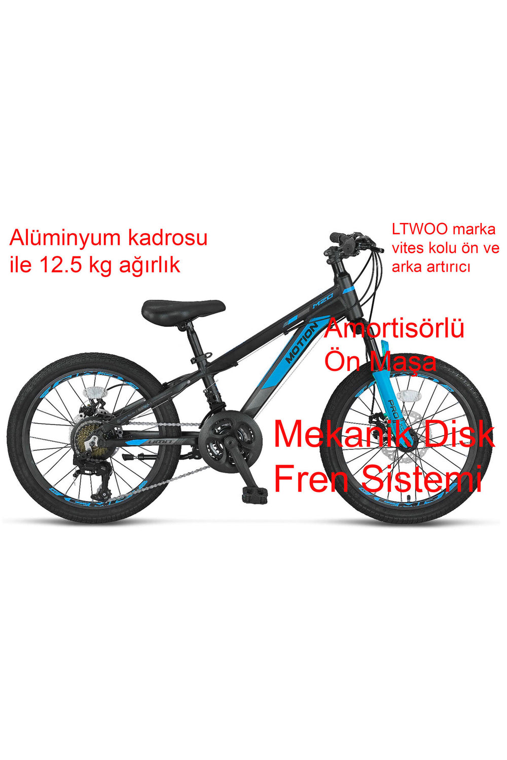 Ümit Motion 2078 MD Siyah-Mavi 21 Vites 20 Jant Çocuk Bisikleti