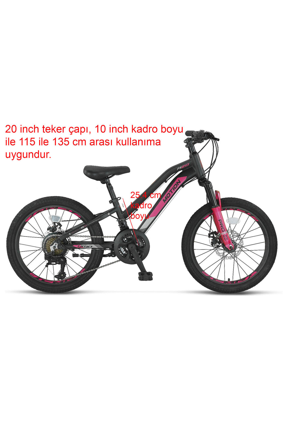 Ümit Motion 2079 MD 21 Vites 20 Jant Çocuk Bisikleti Siyah Pembe