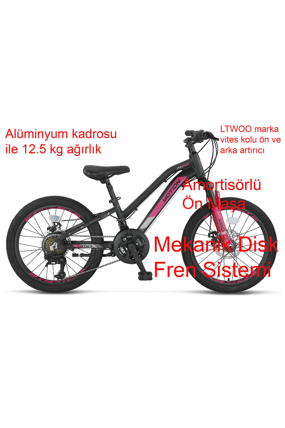 Ümit Motion 2079 MD 21 Vites 20 Jant Çocuk Bisikleti Siyah Pembe