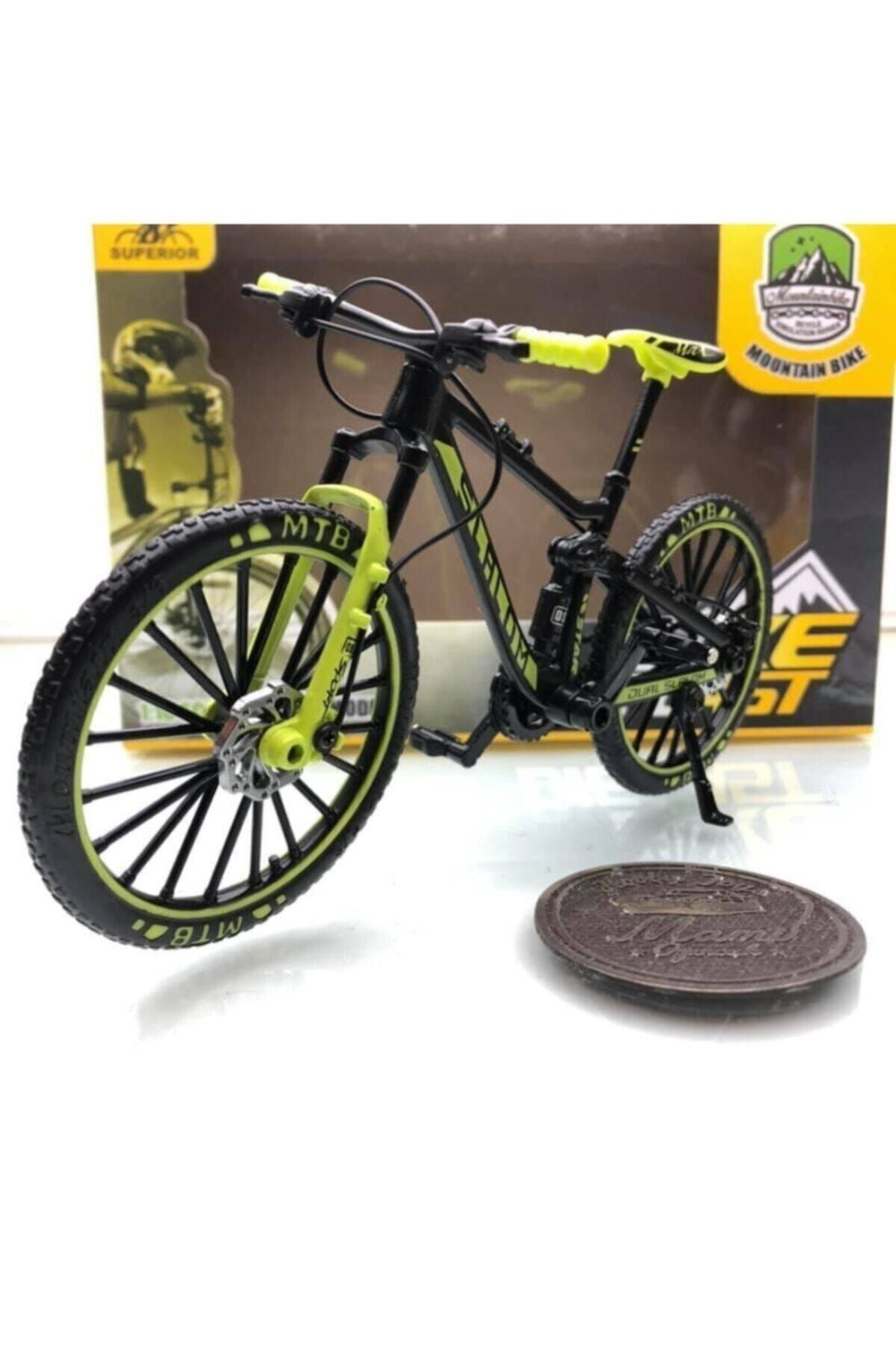 osman kızılkaya Mountain Bike Siyah - Yeşil 1:10 Ölçek Metal Model Oyuncak Bisiklet