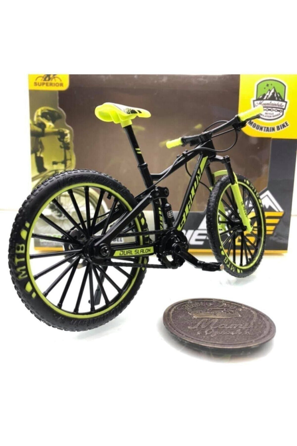 osman kızılkaya Mountain Bike Siyah - Yeşil 1:10 Ölçek Metal Model Oyuncak Bisiklet