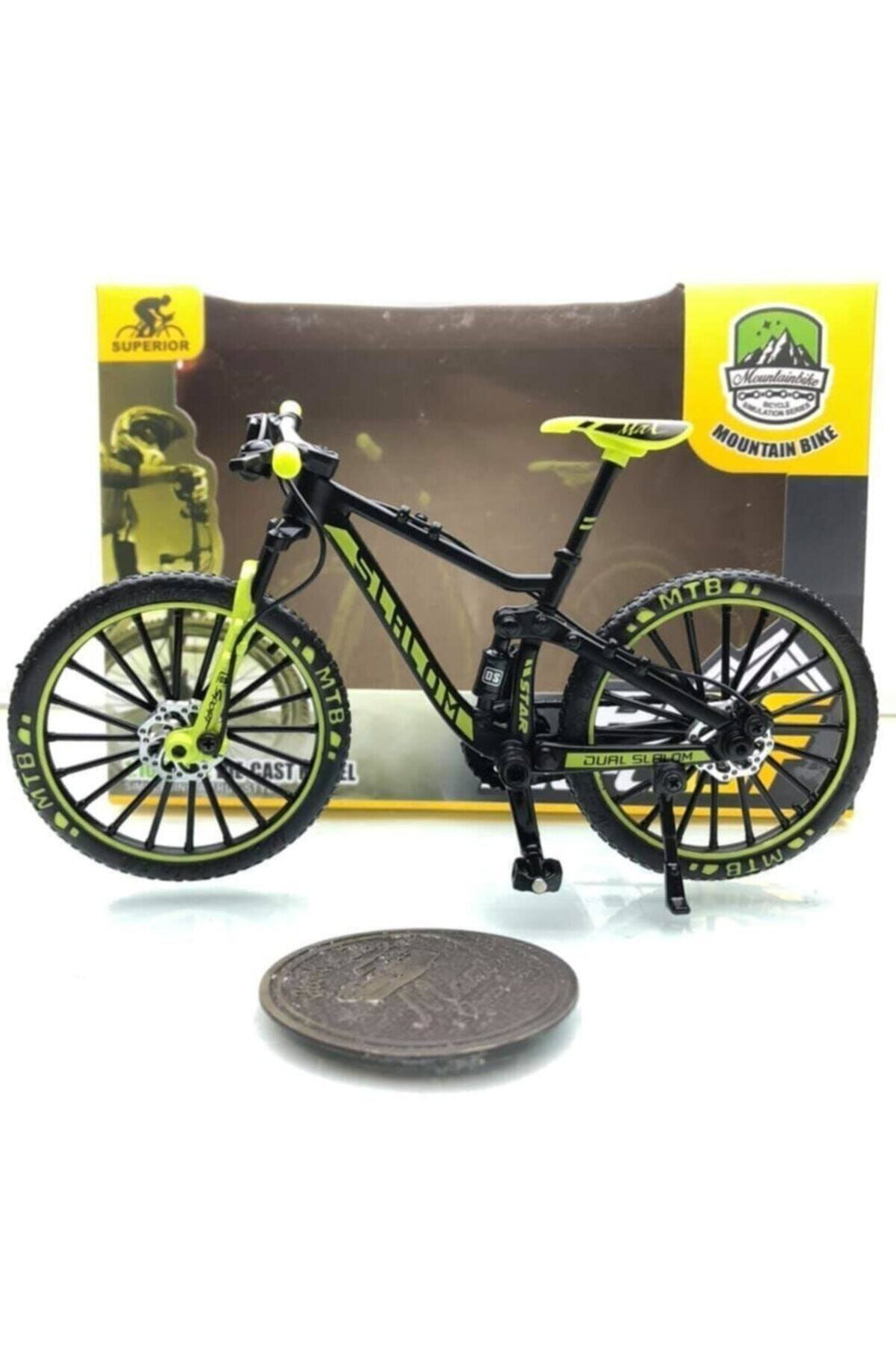 osman kızılkaya Mountain Bike Siyah - Yeşil 1:10 Ölçek Metal Model Oyuncak Bisiklet