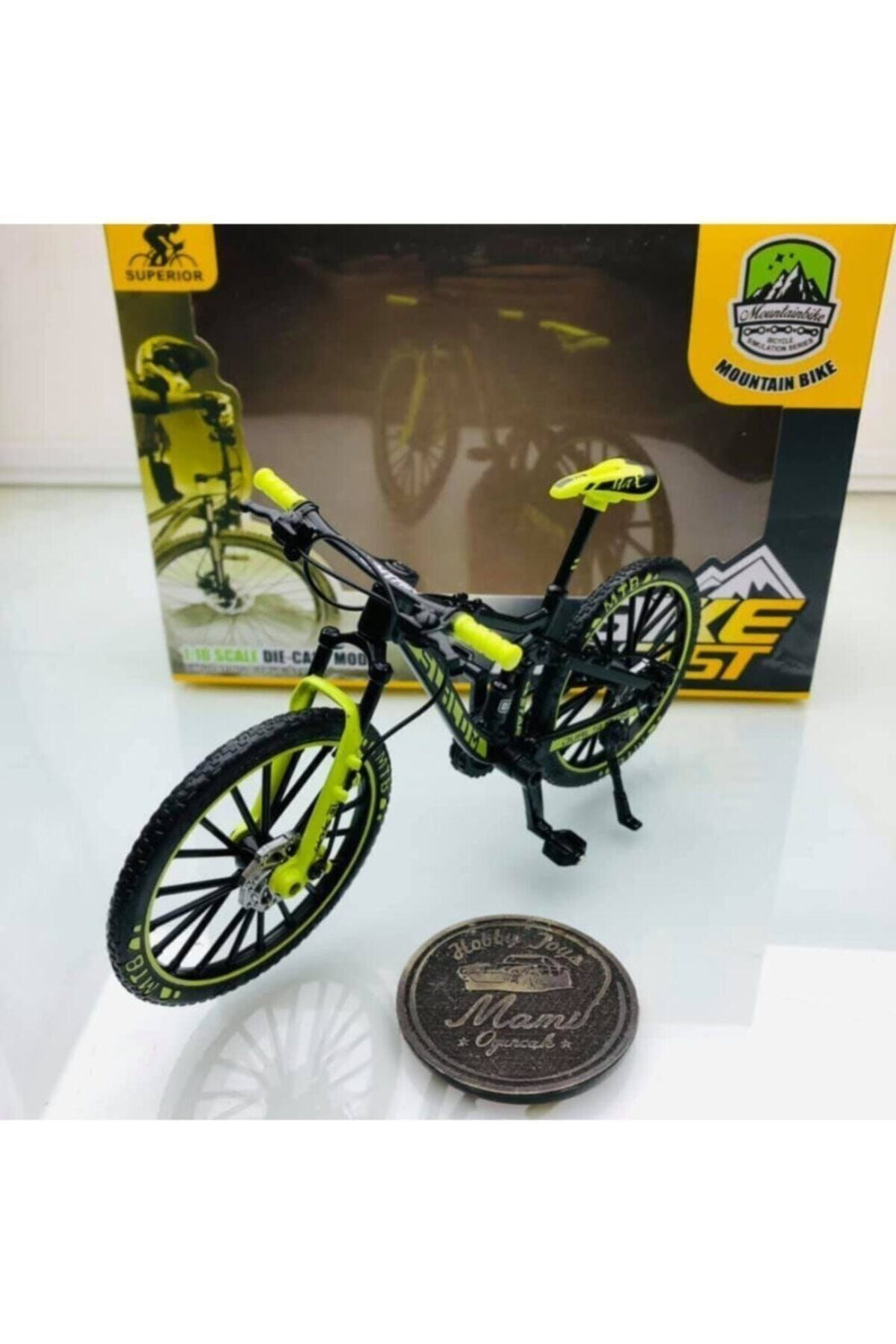 osman kızılkaya Mountain Bike Siyah - Yeşil 1:10 Ölçek Metal Model Oyuncak Bisiklet