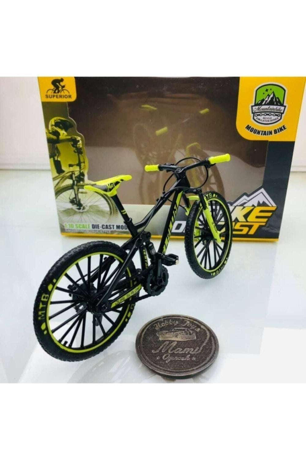 osman kızılkaya Mountain Bike Siyah - Yeşil 1:10 Ölçek Metal Model Oyuncak Bisiklet