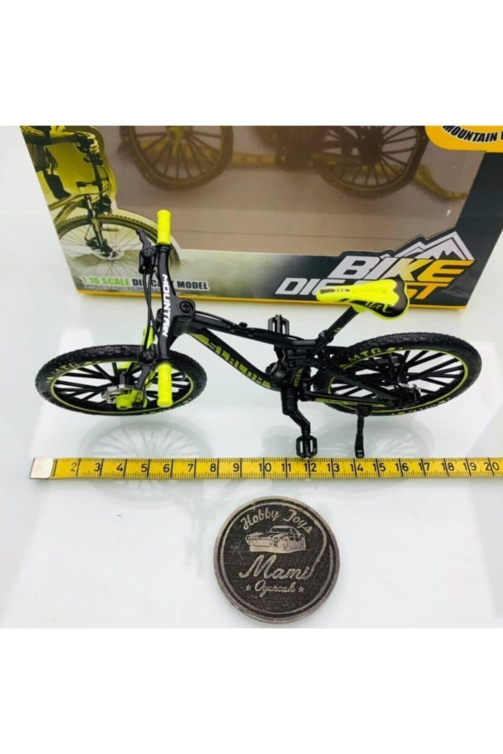 osman kızılkaya Mountain Bike Siyah - Yeşil 1:10 Ölçek Metal Model Oyuncak Bisiklet