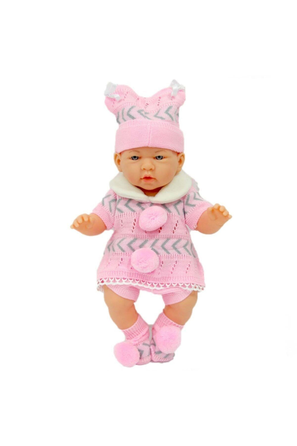 Oyuncak Et Bebek Yeni Doğmuş Pembe Gri Elbiseli Azra Bebek