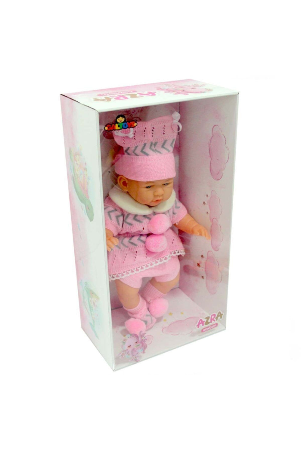 Oyuncak Et Bebek Yeni Doğmuş Pembe Gri Elbiseli Azra Bebek