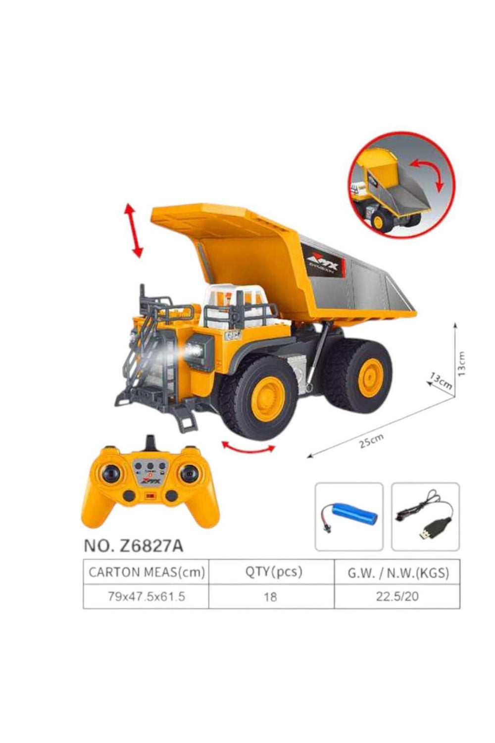 PASİFİK KUMANDALI KAMYON Z6827A 9CH F/F R/C 2.4G USB IŞIKLI ŞARJLI 1:18 3+