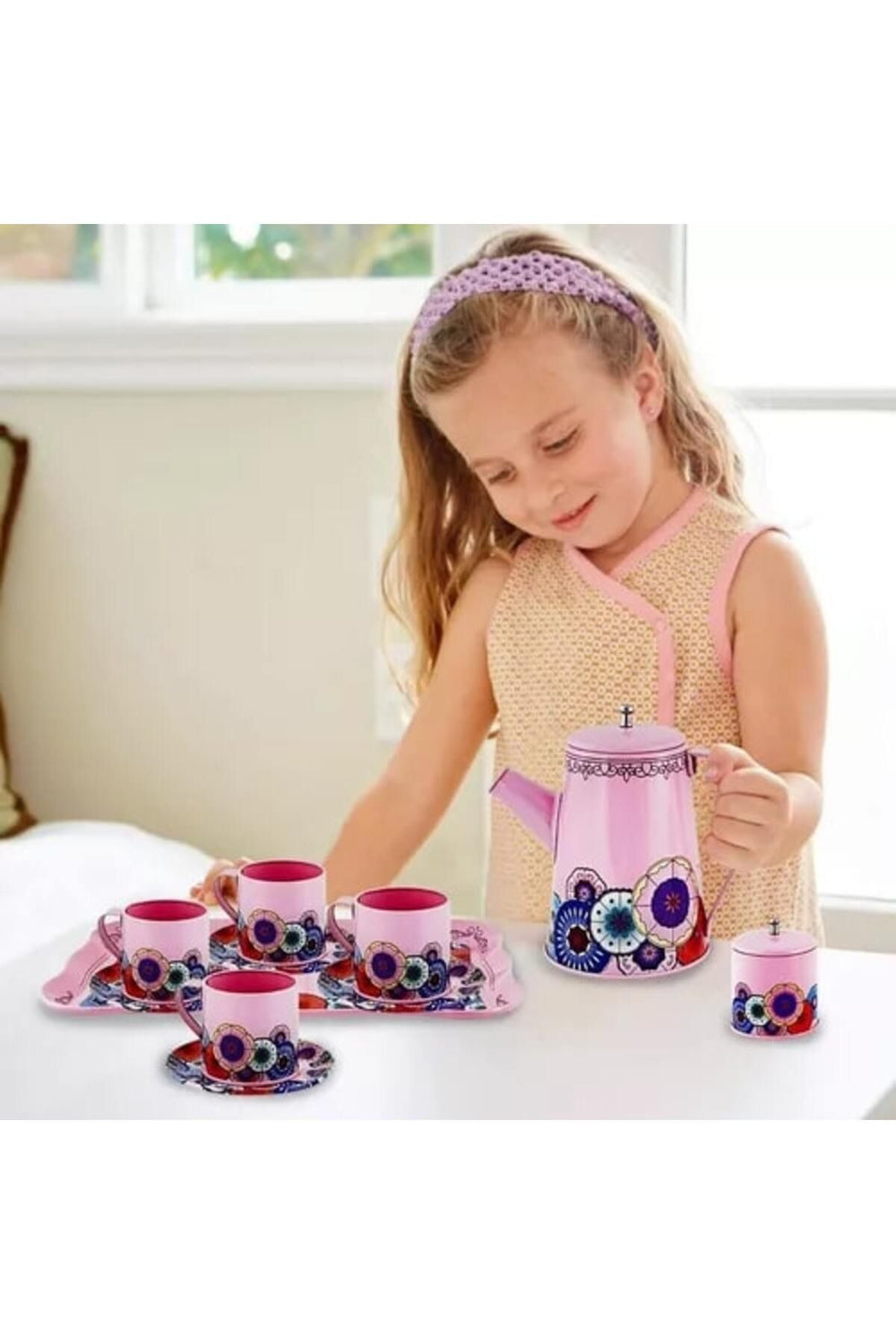 PEMBE METAL ÇAY SETİ 9 PARÇA