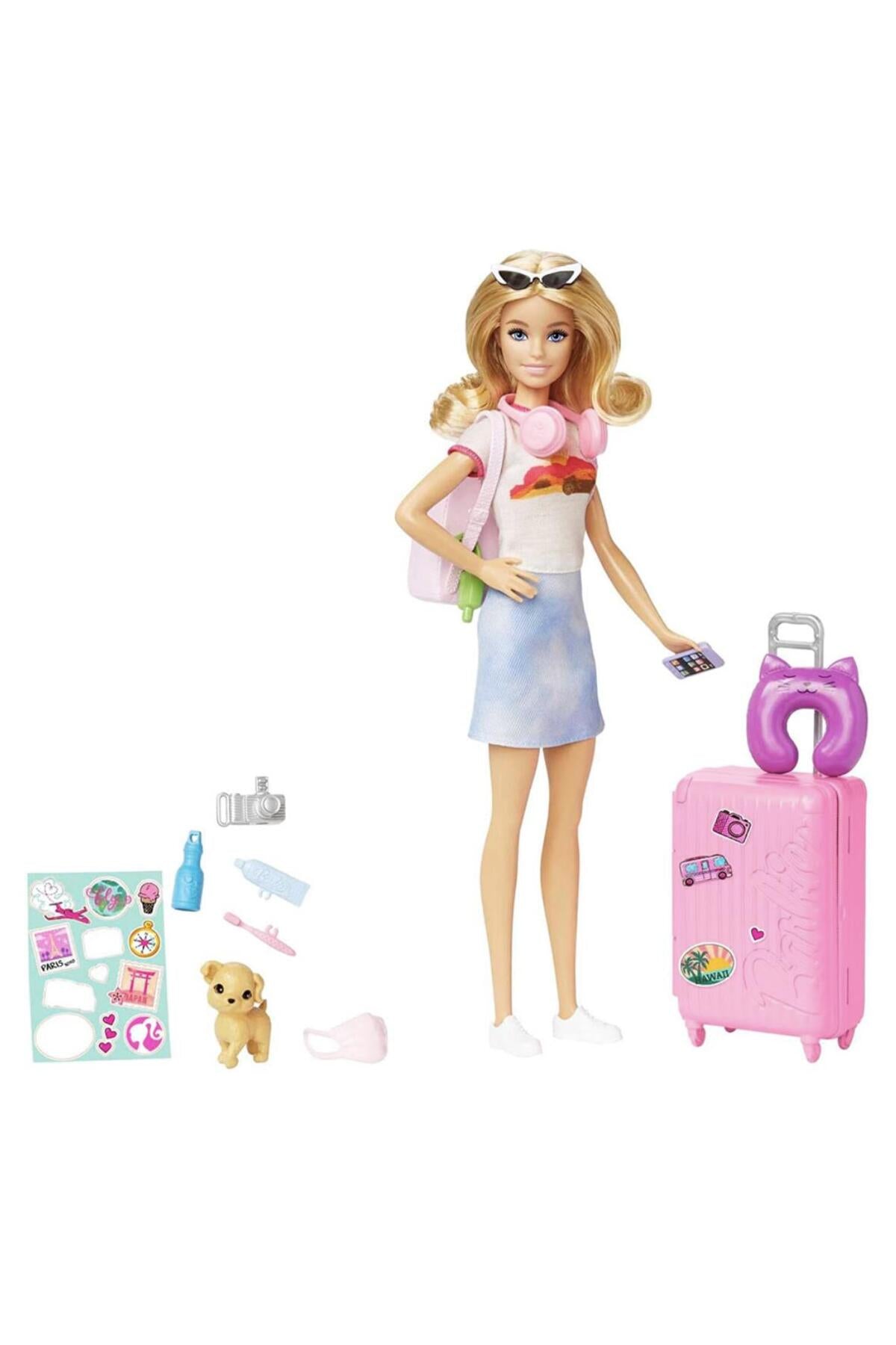 Seyahatte Bebeği ve Aksesuarları Barbie bebek, yavru köpeğiyle seyahat seti HJY18