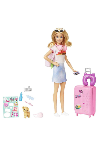 Seyahatte Bebeği ve Aksesuarları Barbie bebek, yavru köpeğiyle seyahat seti HJY18