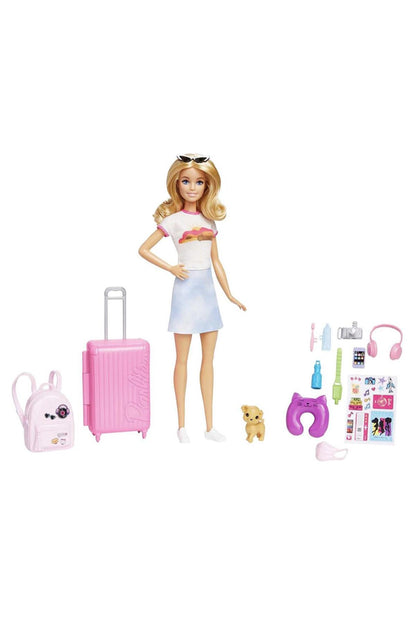 Seyahatte Bebeği ve Aksesuarları Barbie bebek, yavru köpeğiyle seyahat seti HJY18