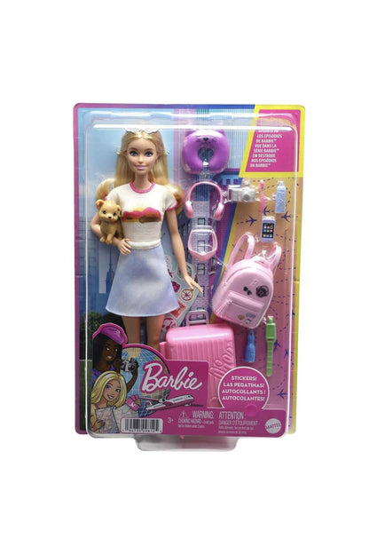 Seyahatte Bebeği ve Aksesuarları Barbie bebek, yavru köpeğiyle seyahat seti HJY18