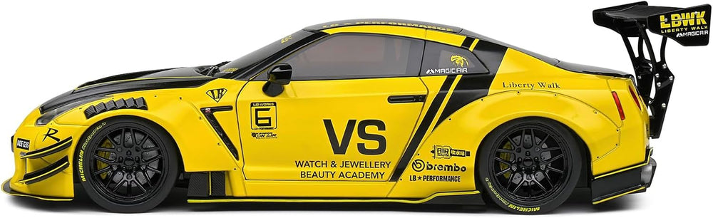 SOLIDO 1:18 Nissan GT-R (R35) W/Liberty Walk Body KIT 2.0 Yellow 2020