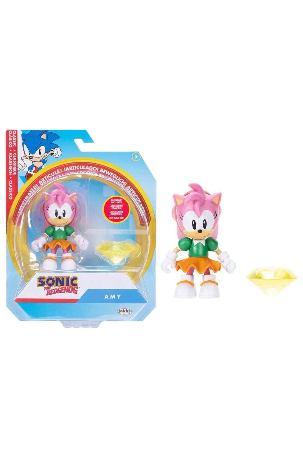 Sonic the Hedgehog Amy Aksiyon Figürü 10 cm Eklemli Karakter ve Kristal Aksesuar (3+ Yaş)