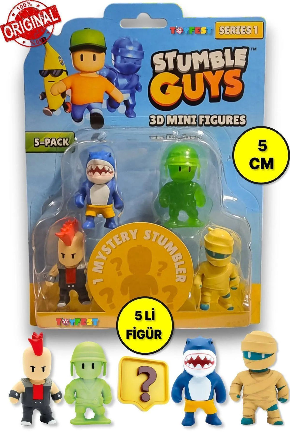 Stumble Guys Seri 1 - 3D Mini 1 i Gizemli olan 5 li Figür Seti - Megalodon Punk Army Man Hatshepsut