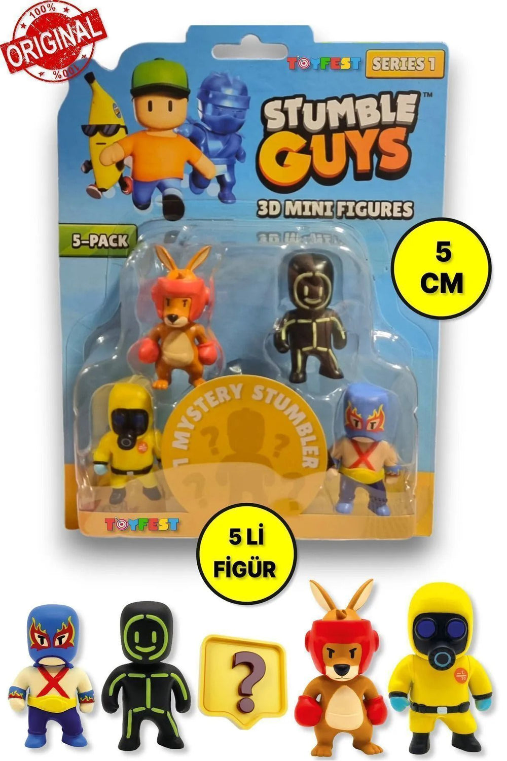 Stumble Guys Seri 1 - 3d Mini 1 I Sürpriz Olan 5 Li Figür Seti - Hazmat Luchador Boxing Roo Glowman