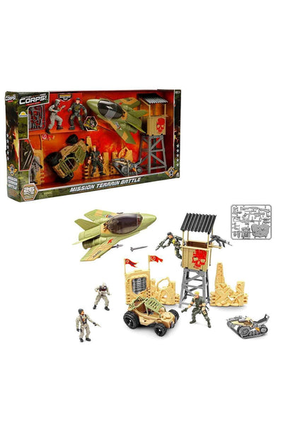 The Corps Mission Terrain Battle Askerî Oyun Seti – Jet, Tank, Arazi Aracı ve 4 Eklemli Asker Figür