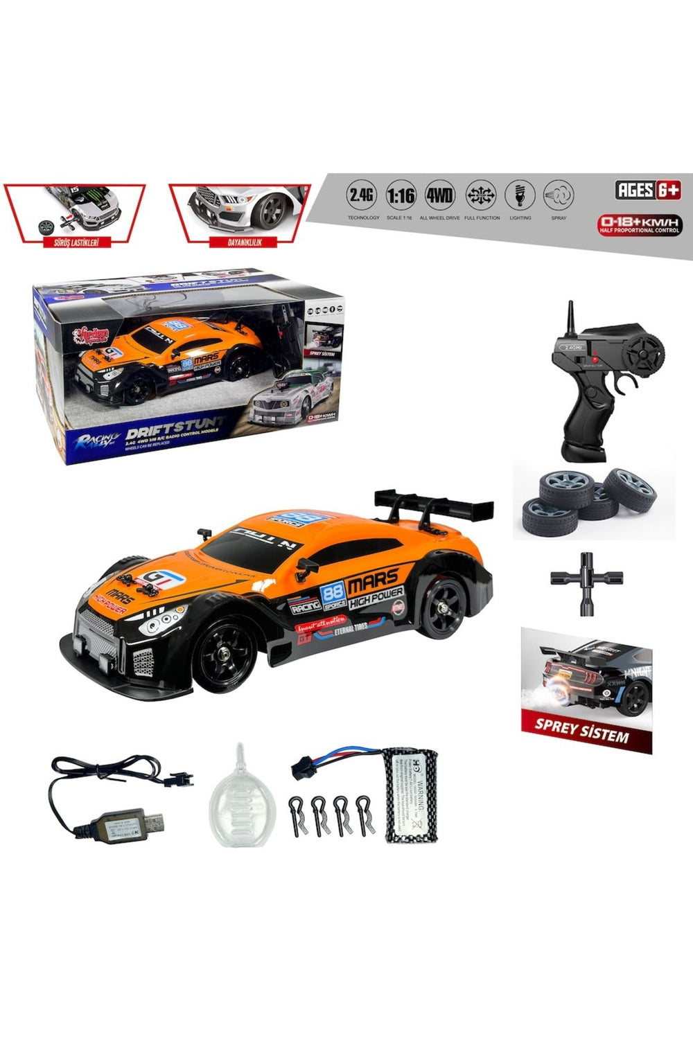 Uzaktan Kumandalı 1:16 4x4 WD Nissan Gtr Skyline Buhar Çıkartan Drift Araba
