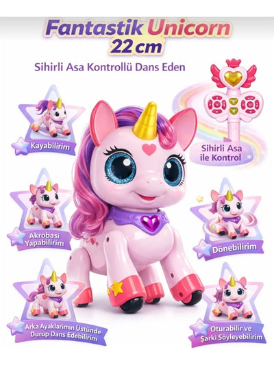 Uzaktan Kumandalı Dans Eden Şarkı Söyleyen Sihirli Asa Kontrollü Şarjlı Unicorn 22CM