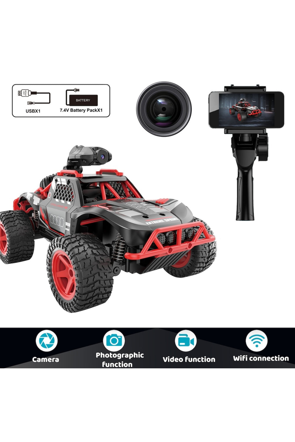 Uzaktan Kumandalı Full Fonksiyon Şarjlı 2.4G Kameralı Off Road Araba
