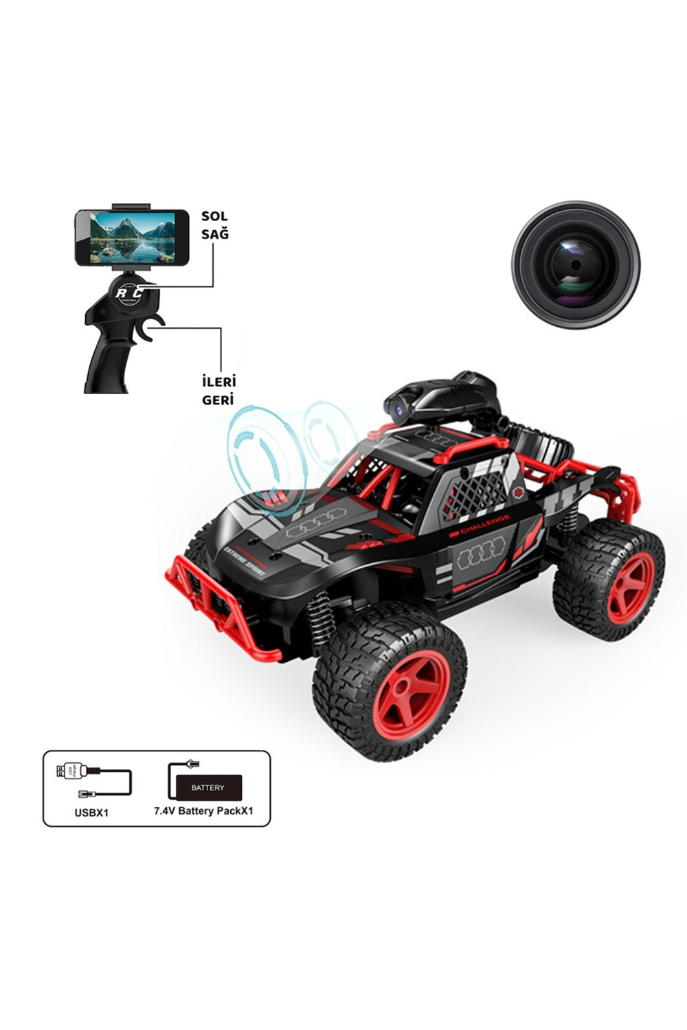 Uzaktan Kumandalı Full Fonksiyon Şarjlı 2.4G Kameralı Off Road Araba