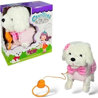 Vardem Tasmalı Hareketli Yürüyen Peluş Köpek Pembe Fiyonklu